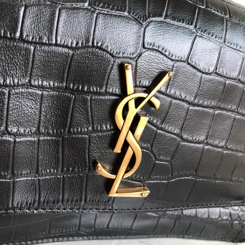 [TOP] Yves Saint Laurent YSL Medium Monogramme Sunset Croc Bag 22x8x16cm - Black