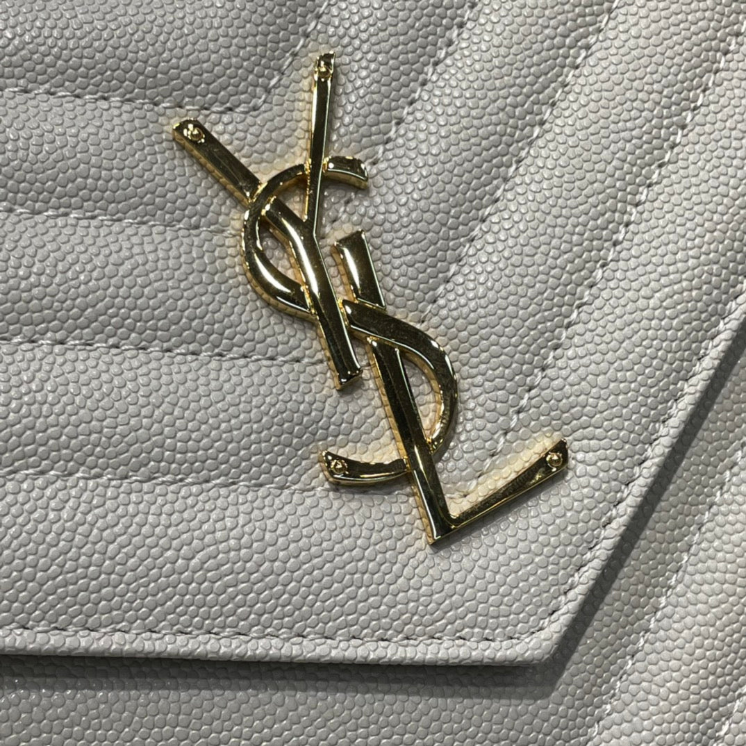 [TOP] Yves Saint Laurent YSL Monogram Clutch Embossed Leather - White