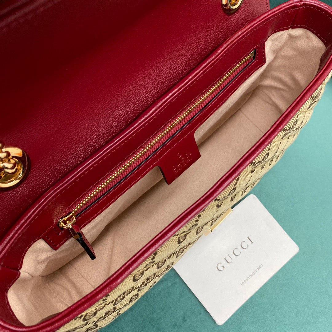 [TOP] GUCCI GG Marmont Bag Matelasse  Canvas Shoulder Small 26cm - Red