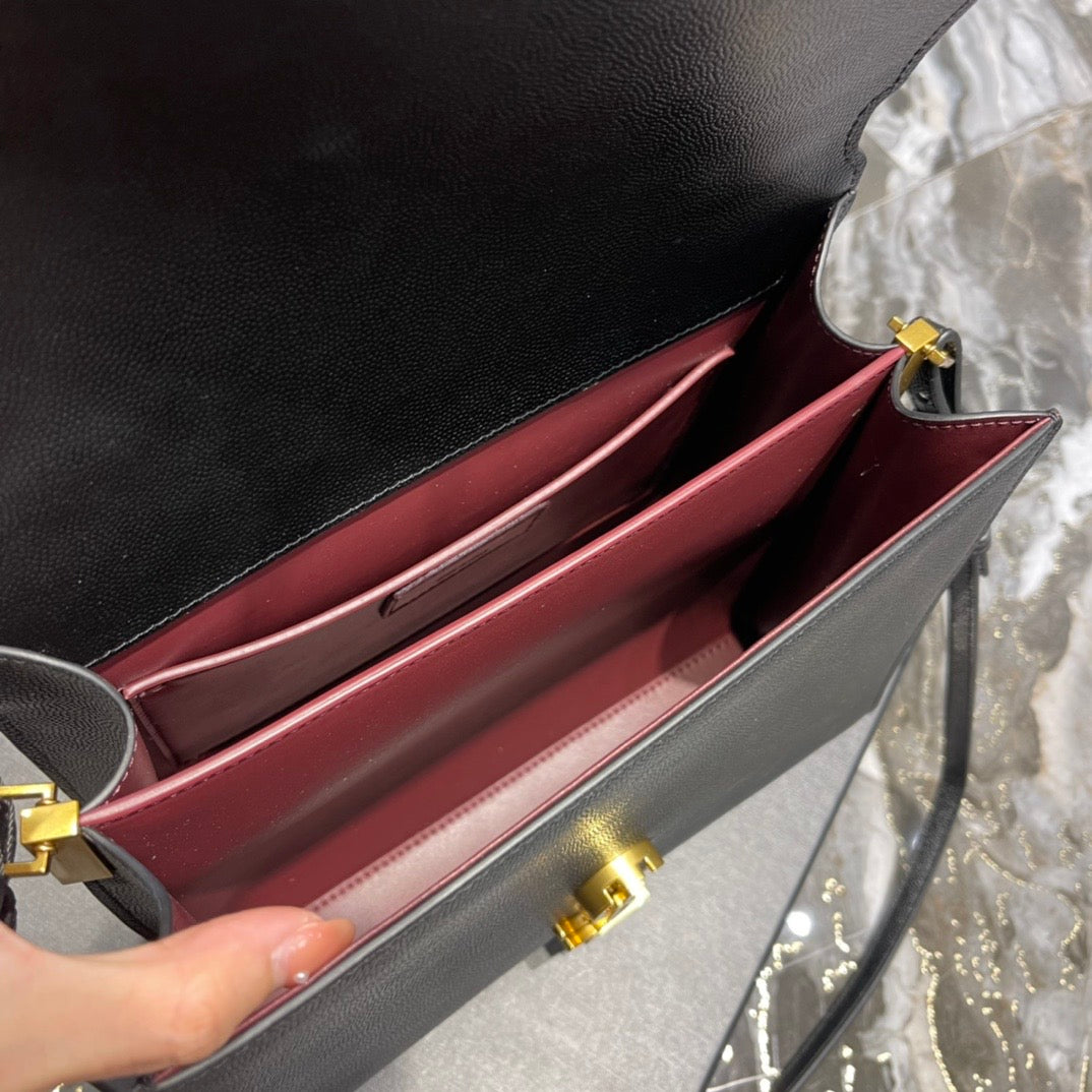 [TOP] Yves Saint Laurent YSL Cassandra Top Handle Bag - Black w GHW