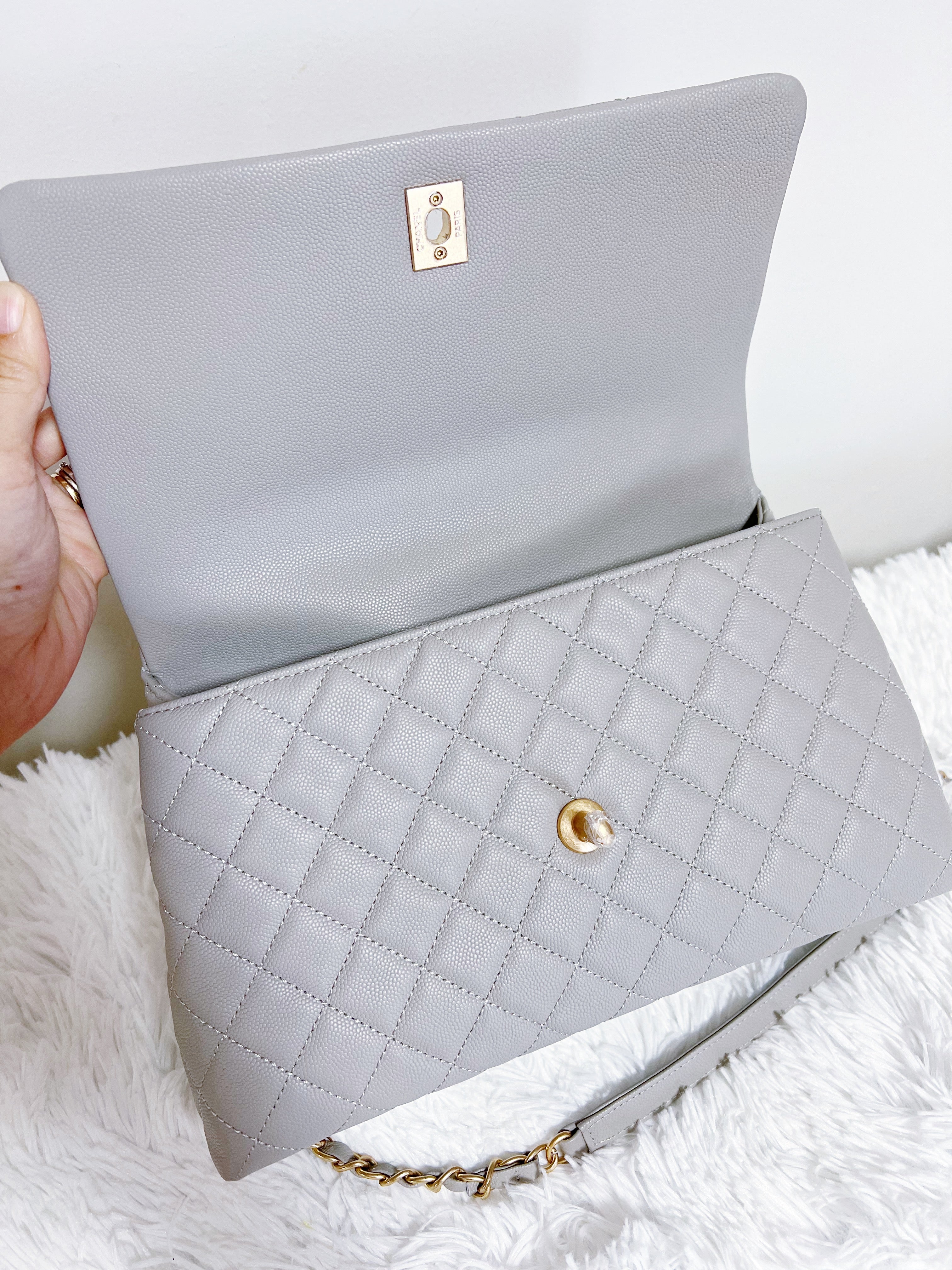 [TOP] Chanel Top Handle Medium Bag 18x29X12CM - Grey & GHW
