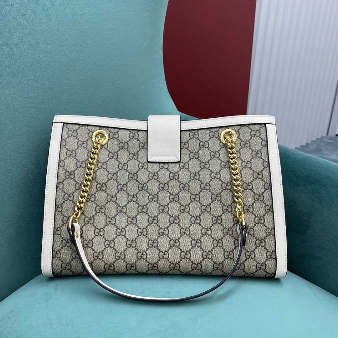 [TOP] GUCCI G*G Padlock Chain Small Tote  - White