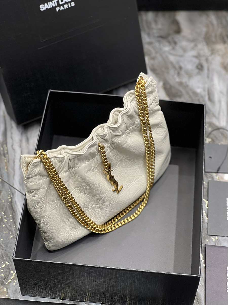 [TOP] Yves Saint Laurent YSL Pacpac Leather Hobo Bag - Off White GHW