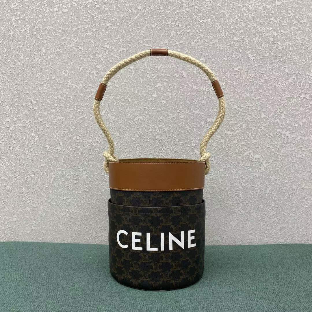 [TOP] CELINE Bucket Corde In Triomphe Canvas Print And Calfskin - Tan