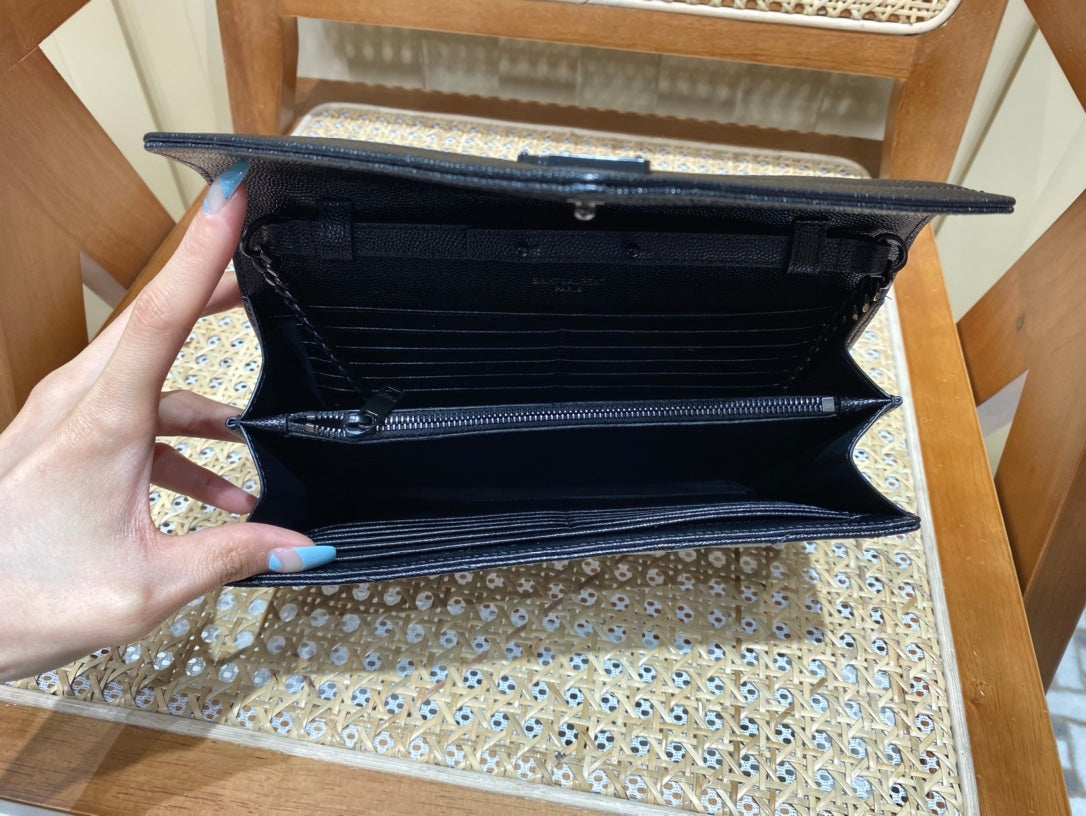 [TOP] Yves Saint Laurent YSL WOC Matelasse Medium Purse - All Black