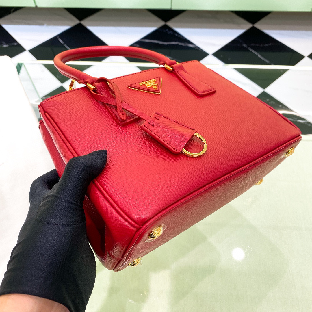 [TOP] PRADA Galleria Saffiano Handbag Small 24.5*16.5*11cm - Red