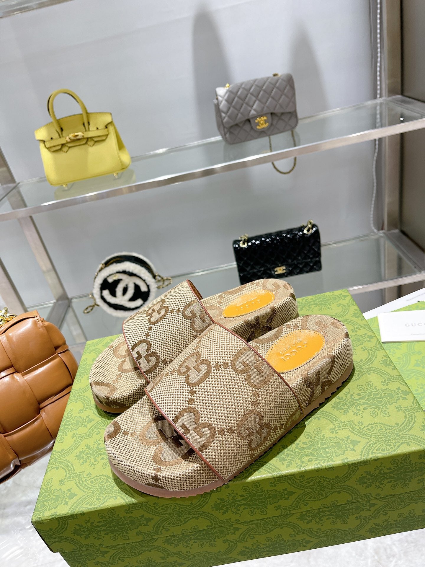 [TOP] GUCCI G*G Sideline Monogrammed Canvas Slides - Brown