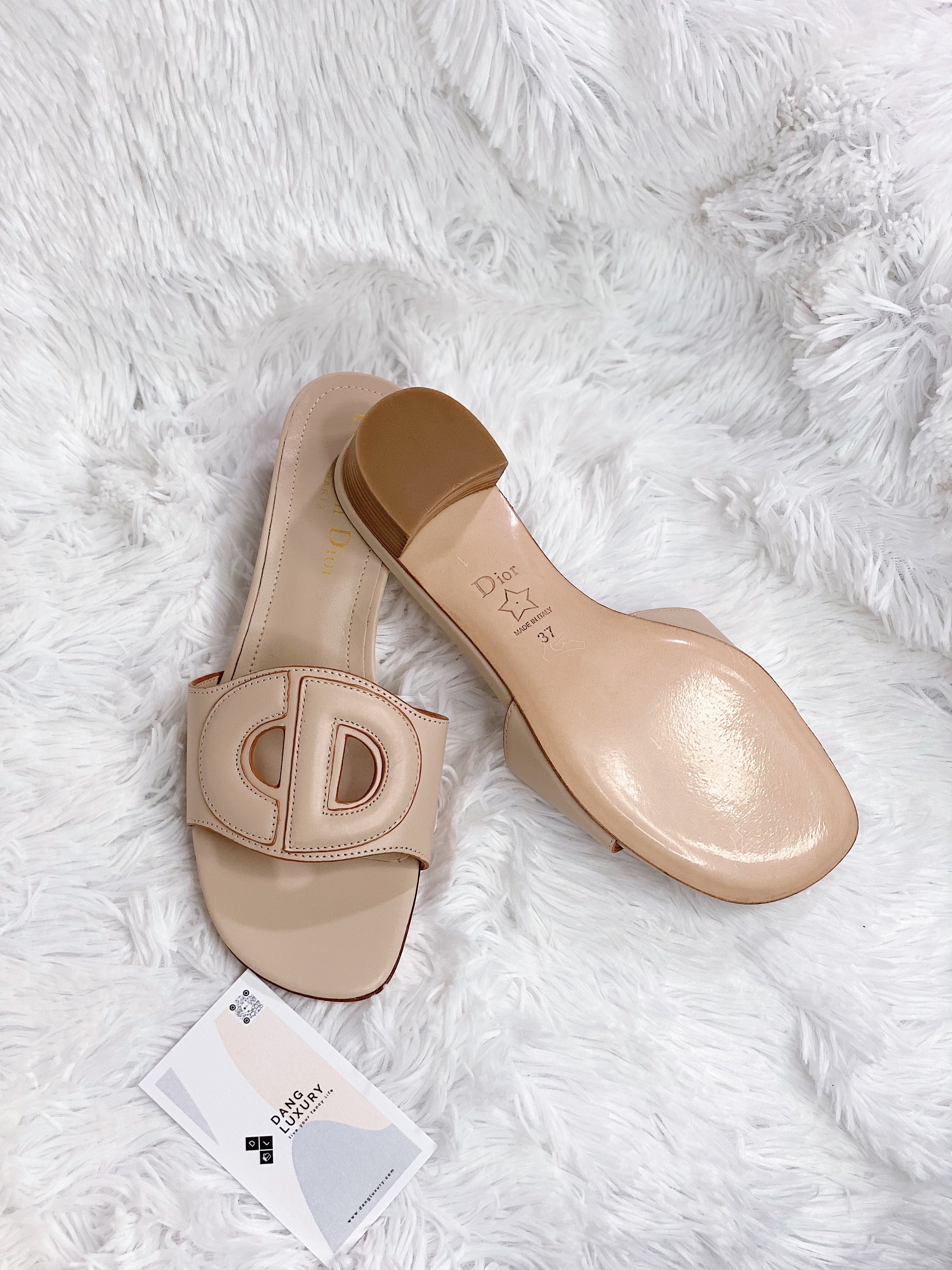 [TOP] Christian Dior CD Logo Sandal Calfskin Leather - Beige