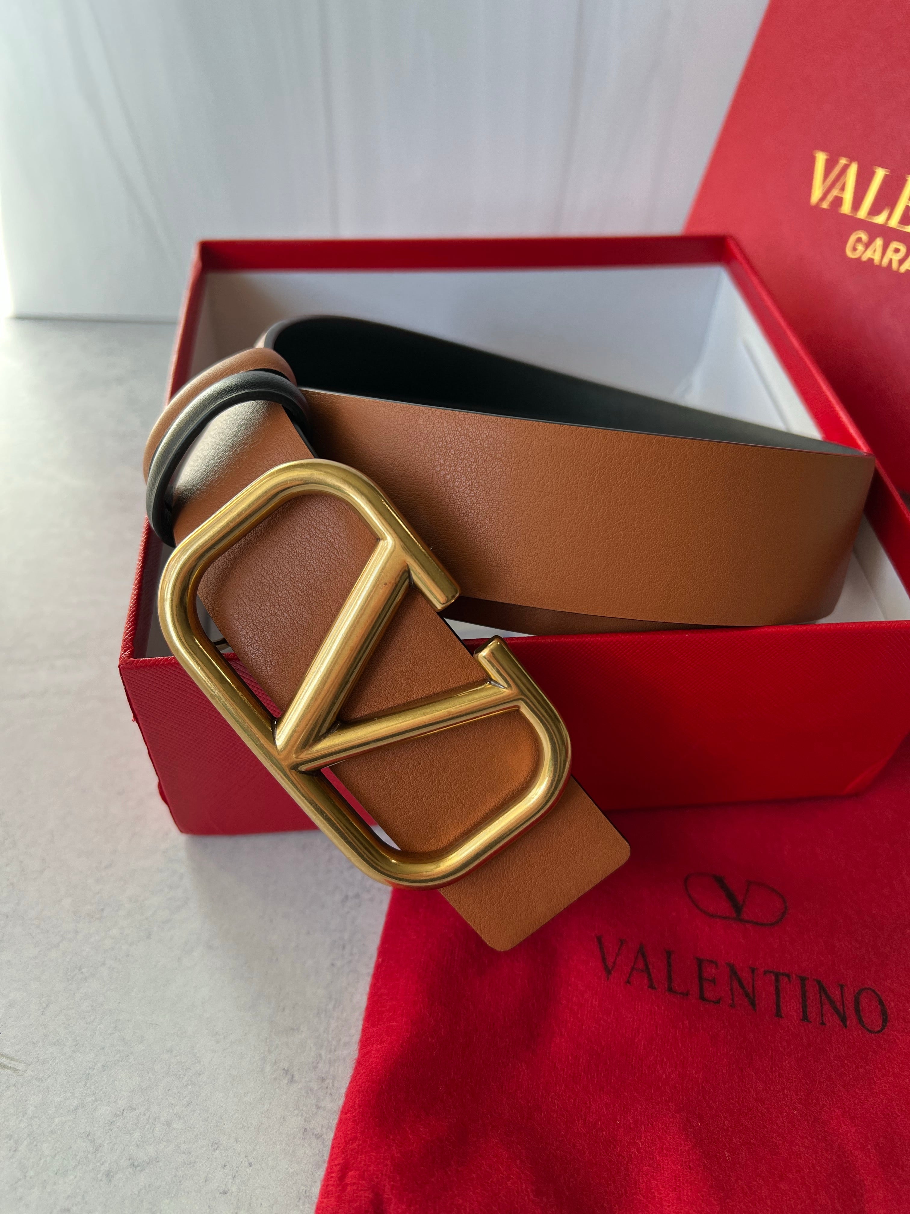 [TOP] VALENTINO Metal VLOGO Leather Belt - Brown with GHW