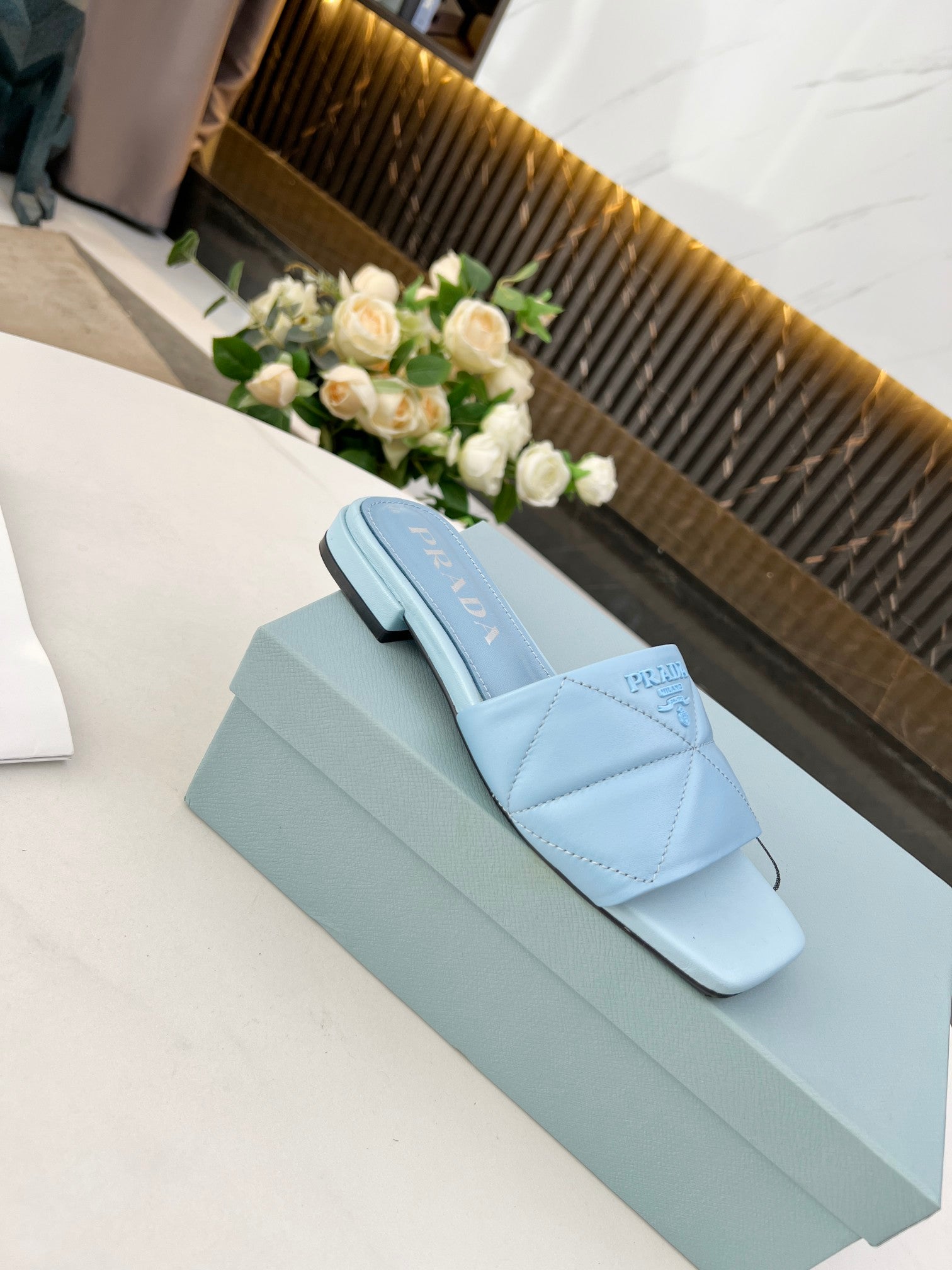 [TOP] PRADA Celeste Quilted Nappa Sandals -