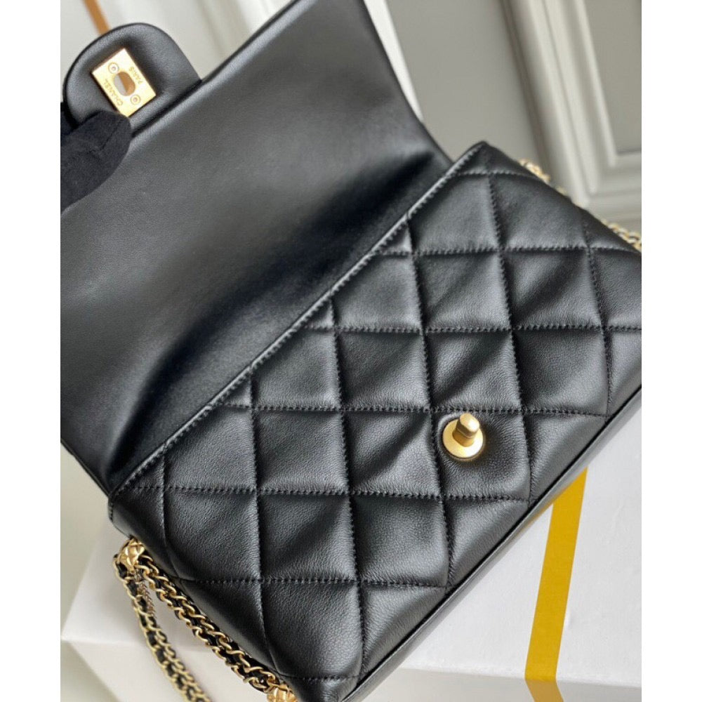 [TOP] CHANEL Flap Chain Bag Pearl Logo - Black