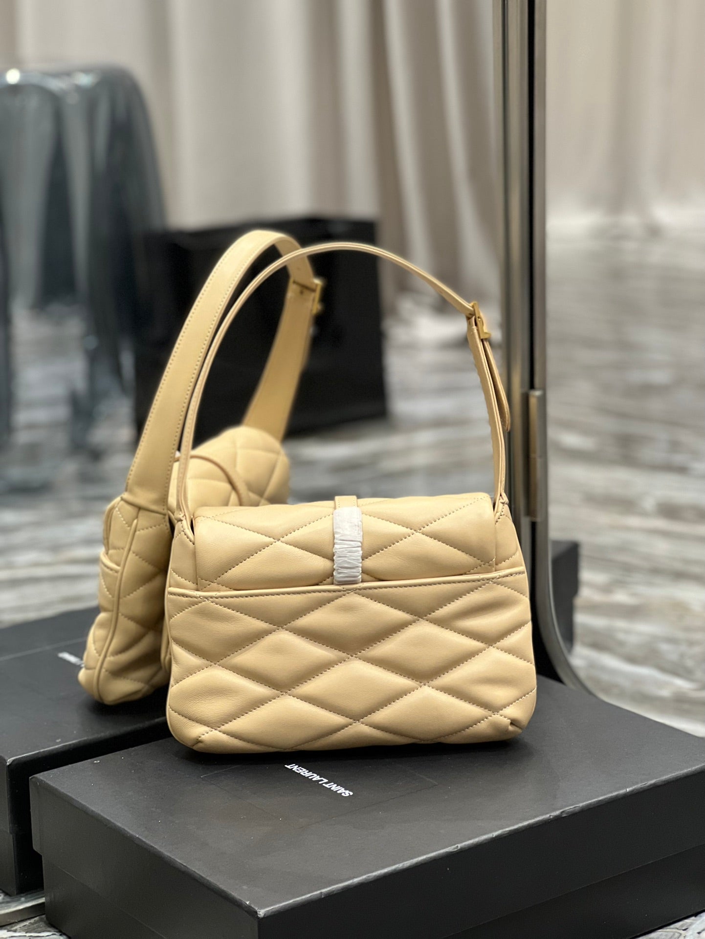 [TOP] Yves Saint Laurent YSL Le 57 Small Shoulder Bag - Beige