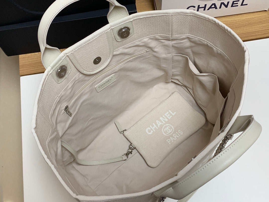 [TOP] CHANEL Deauville 2 in 1 Shoping Tote - Cream