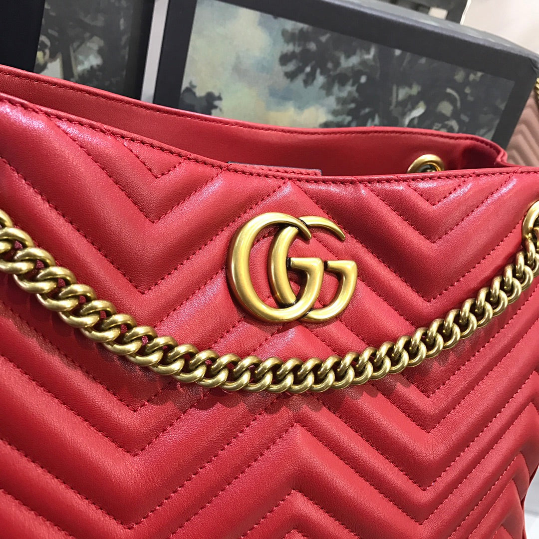 [TOP] GUCCI GG Marmont Chain Shoulder Bag - Red