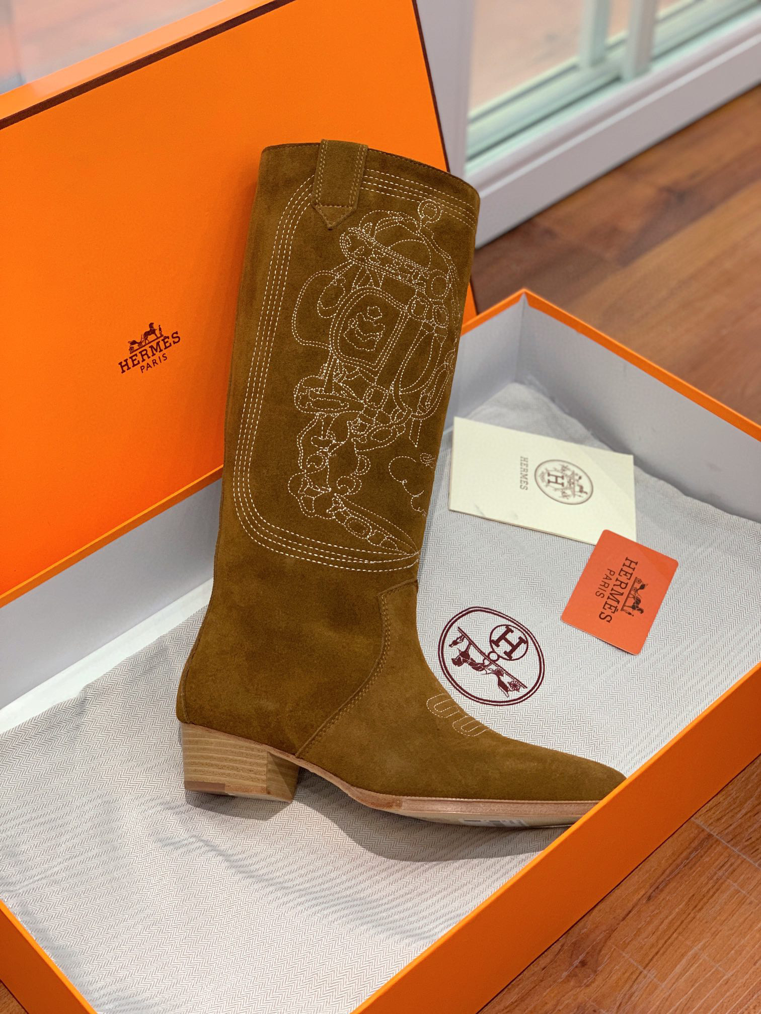 [TOP] HERMES Cow Boy Boots - Brown/Black/Black Suede