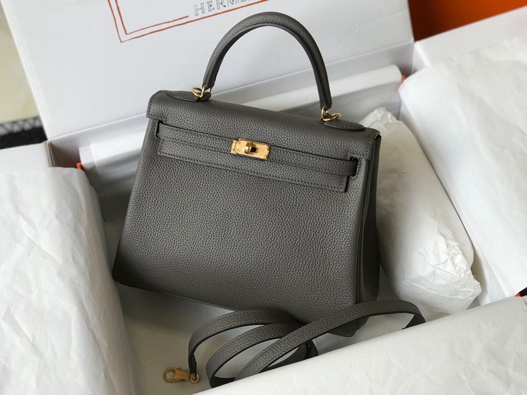 [TOP] HERMES Togo Kelly 28CM - Dark Grey & GHW