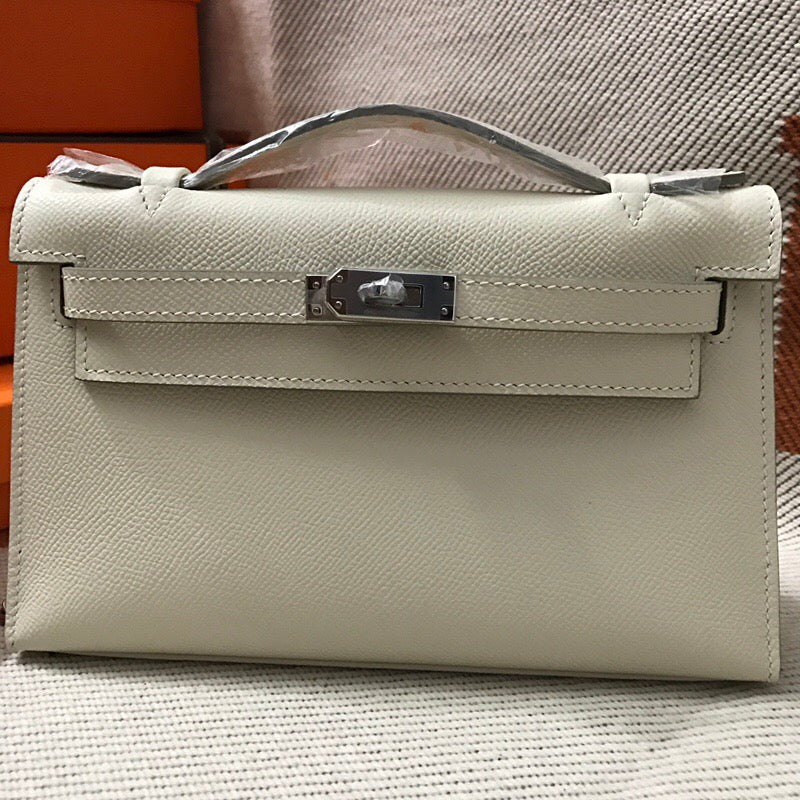 [TOP] HERMES Mini Kelly Pochette Bag 22cm - White