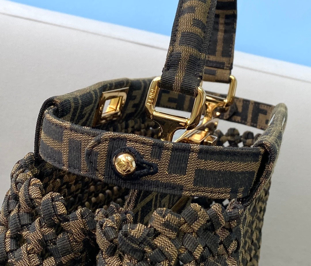 [TOP] FENDI FENDI Jacquard Interlace Peekaboo Mini Bag - Brown