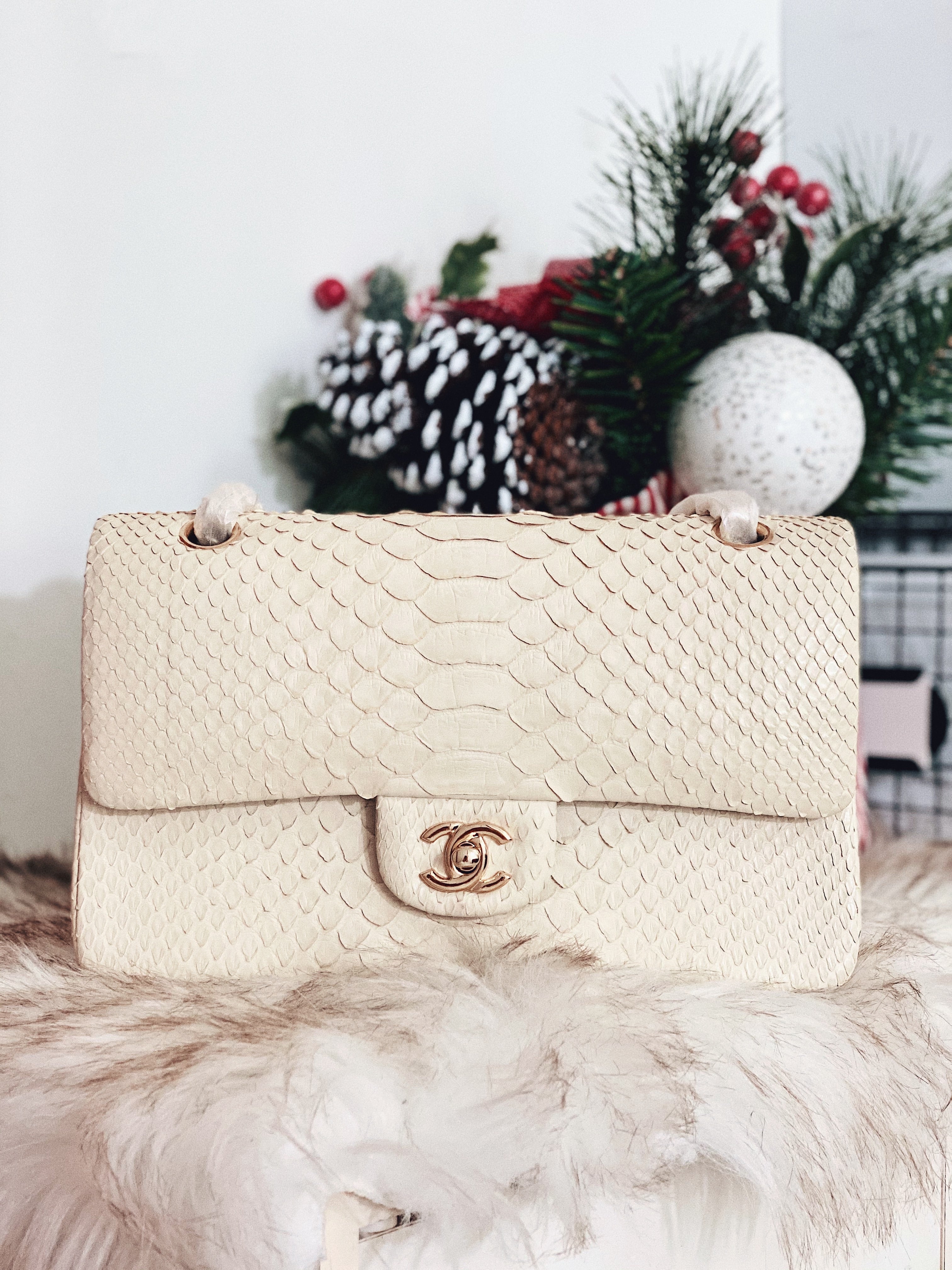 [TOP] CHANEL Classic Flap Bag True Python Leather Medium 25.5cm
