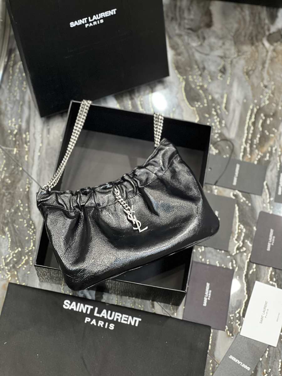 [TOP] Yves Saint Laurent YSL Pacpac Leather Hobo Bag - Black