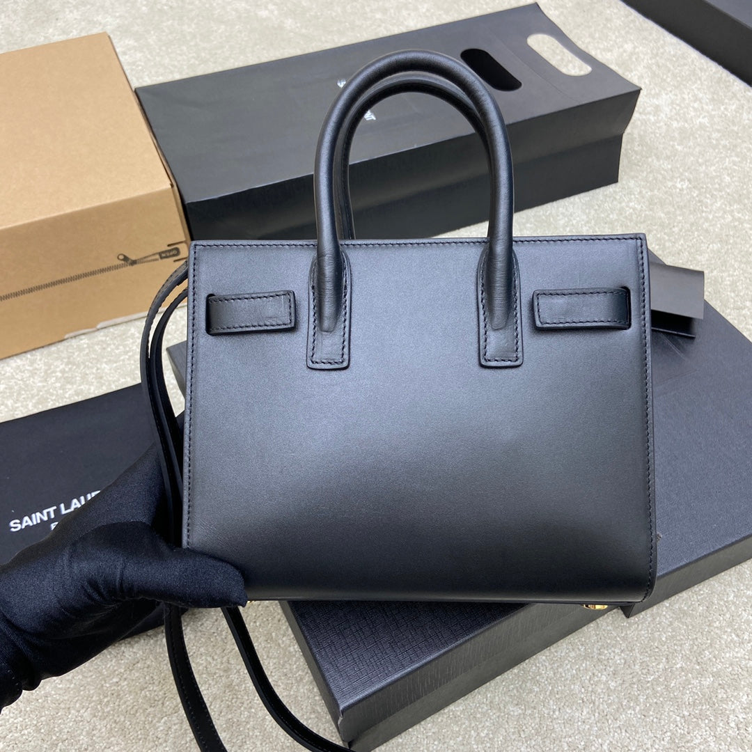 [TOP] Yves Saint Laurent YSL Nano Sac De Jour Leather Bag - Black w GHW