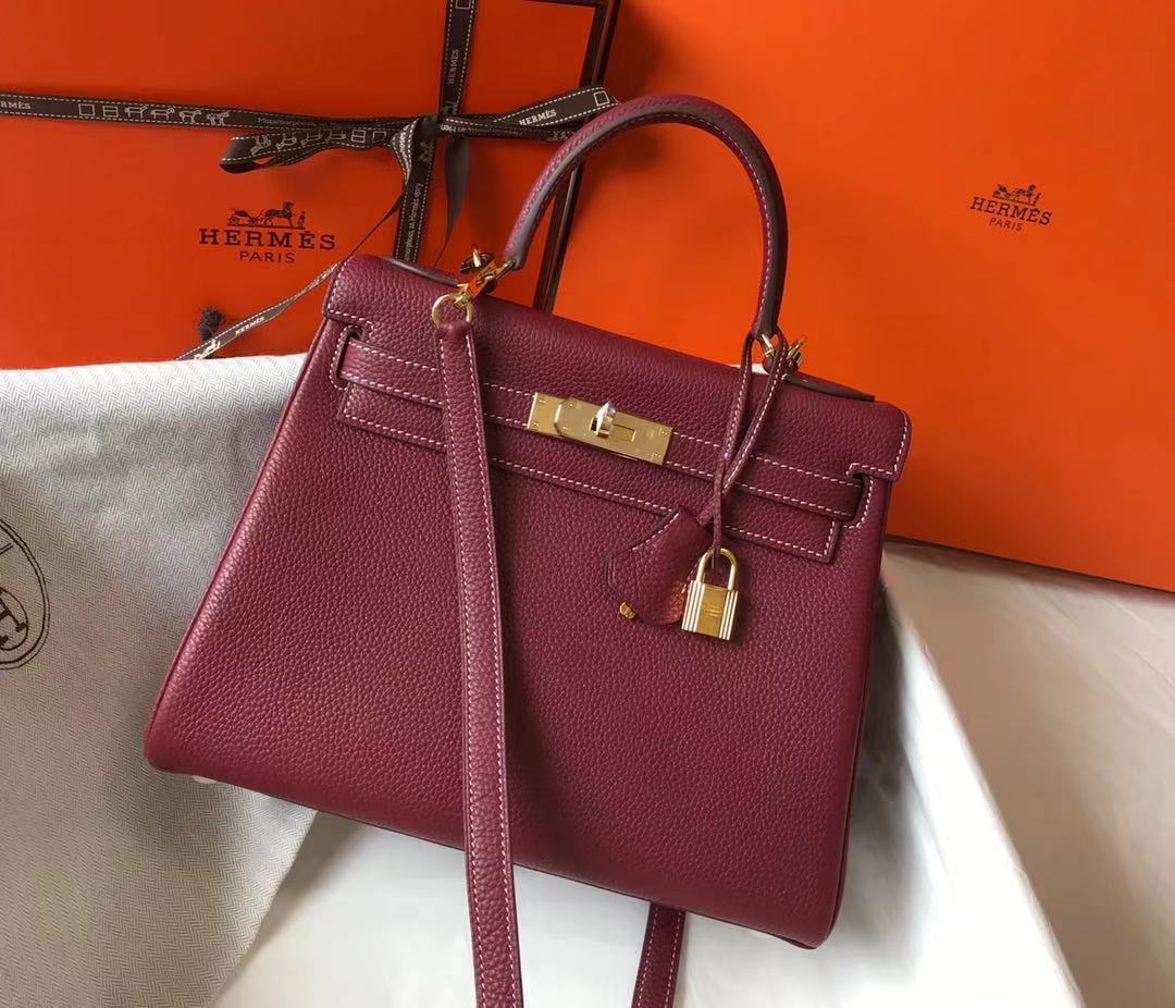 [TOP] HERMES Togo Kelly 28CM - Burgundy & GHW