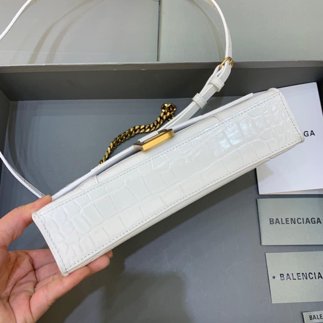 [TOP] BALENCIAGA Hourglass WOC Crocodile-Print Bag 19x12x5cm - White