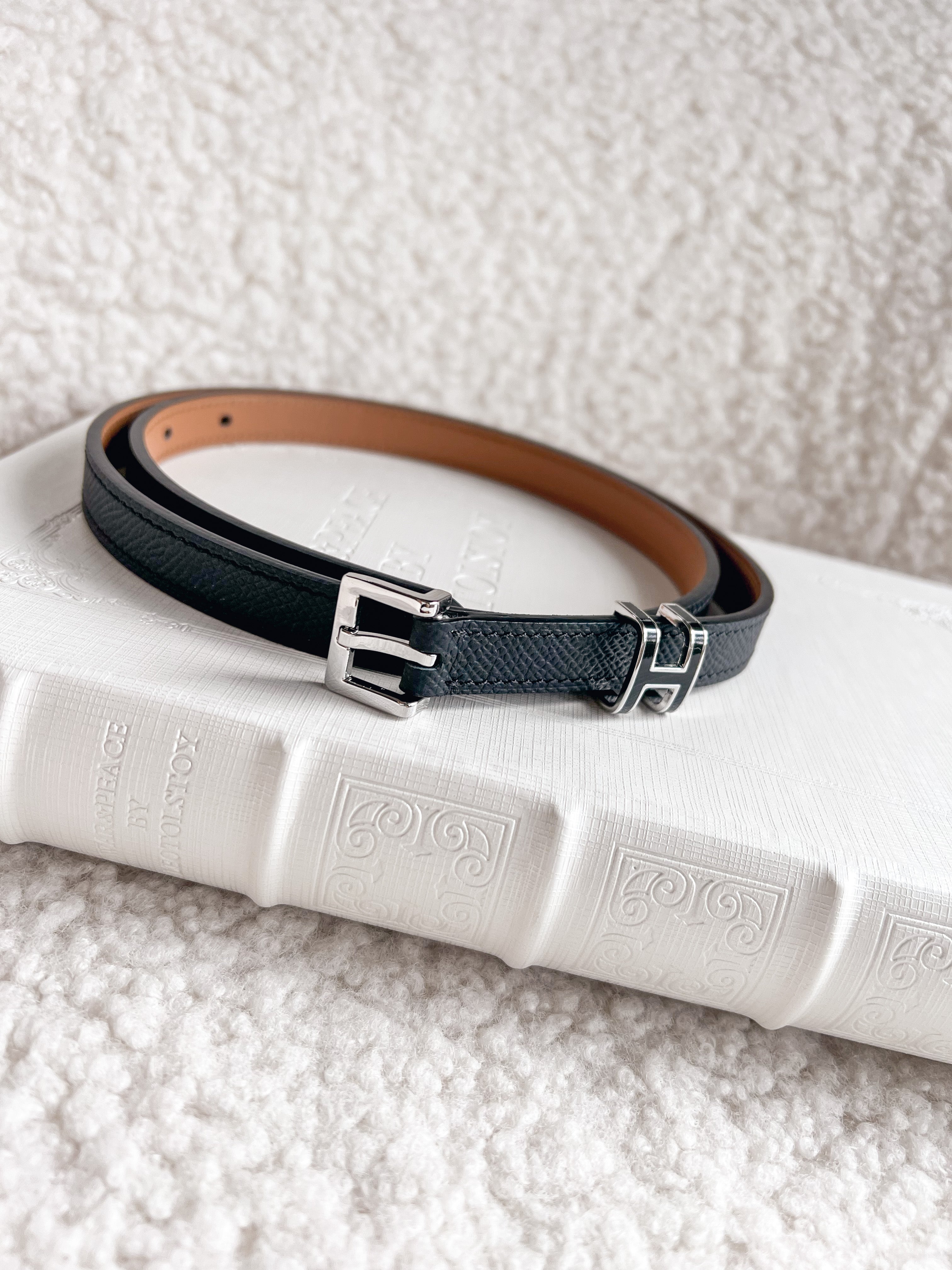 [TOP] HERMES Pop H Leather Thin Belt - Black