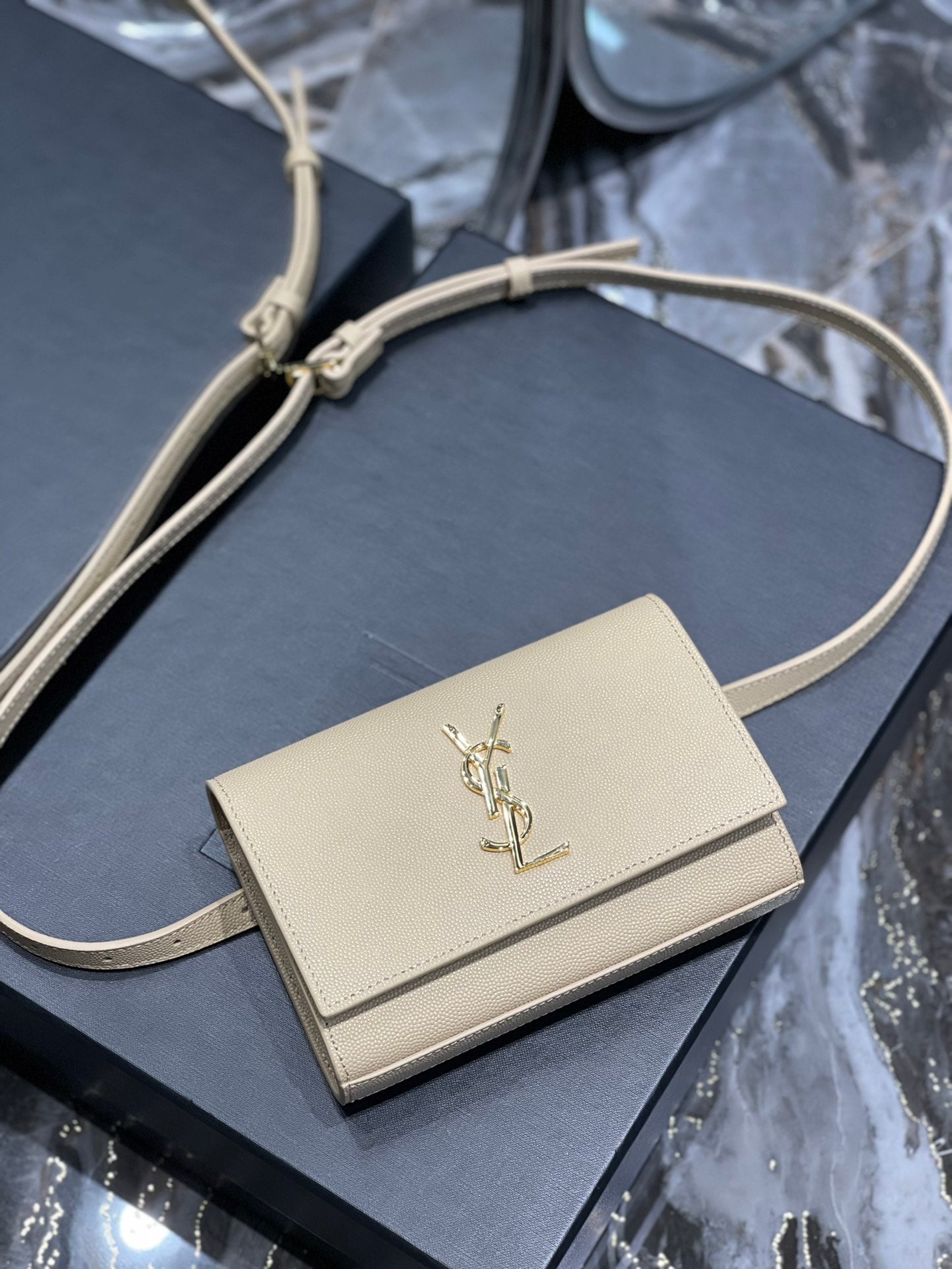 [TOP] Yves Saint Laurent YSL Kate Grainy Belt Bag - Beige