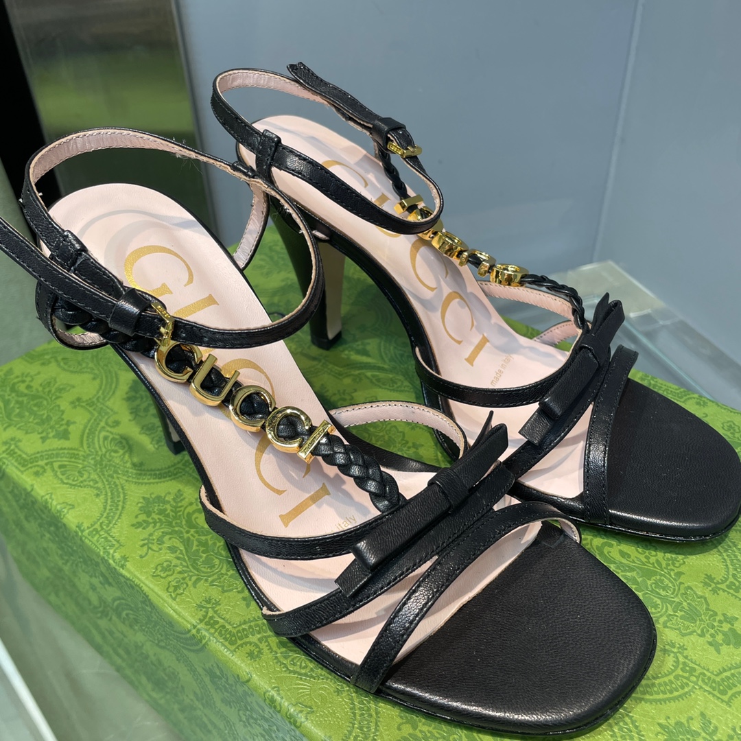 [TOP] GUCCI Woven Braid   Metal Buckle Sandals - Black