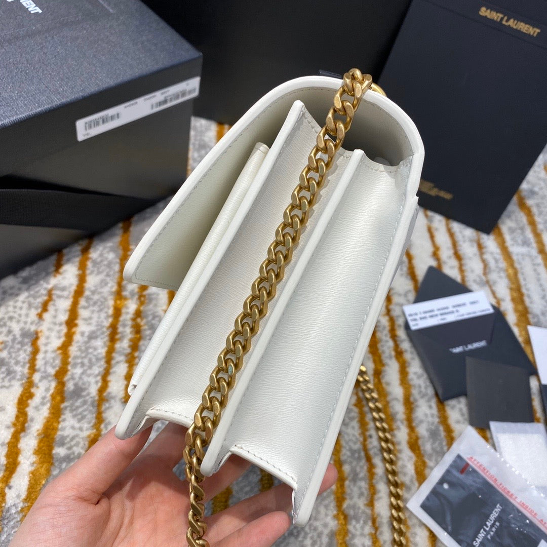 [TOP] Yves Saint Laurent YSL Sunset Metallic Small Bag - White GHW