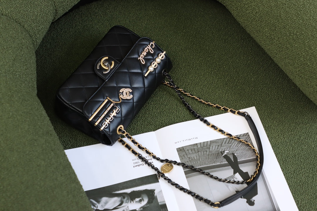 [TOP] CHANEL Coco Charms Small Flap Bag - Black