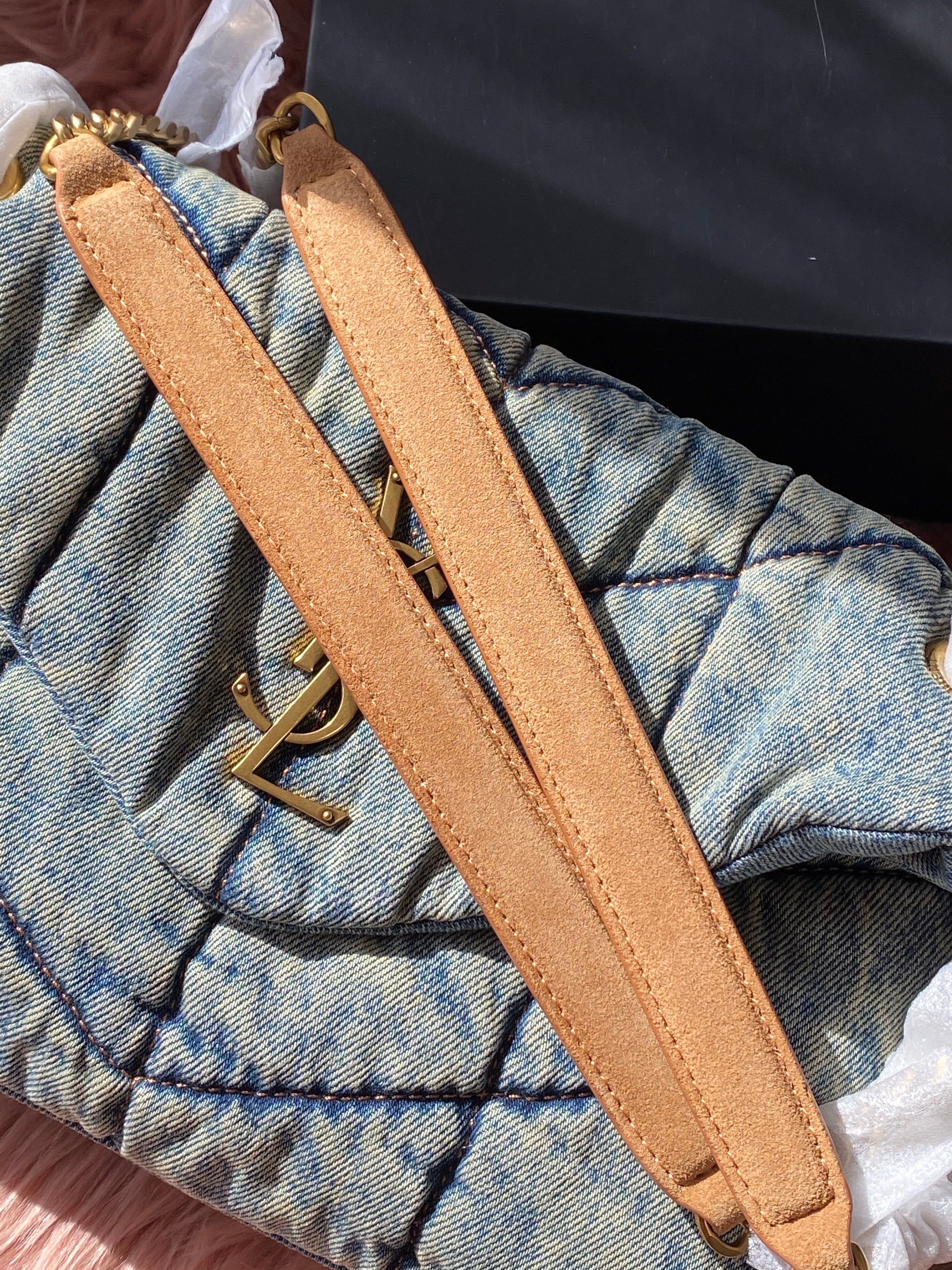 [TOP] Yves Saint Laurent YSL Loulou Small Denim Puffer Bag