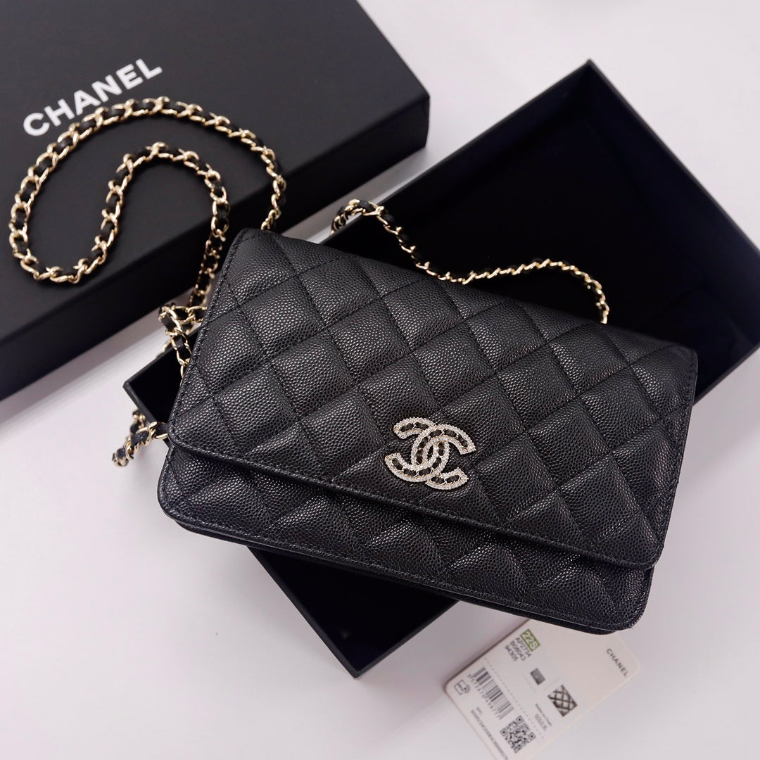 [TOP] CHANEL WOC Bag Quilt Caviar Bling Bling Logo - Black