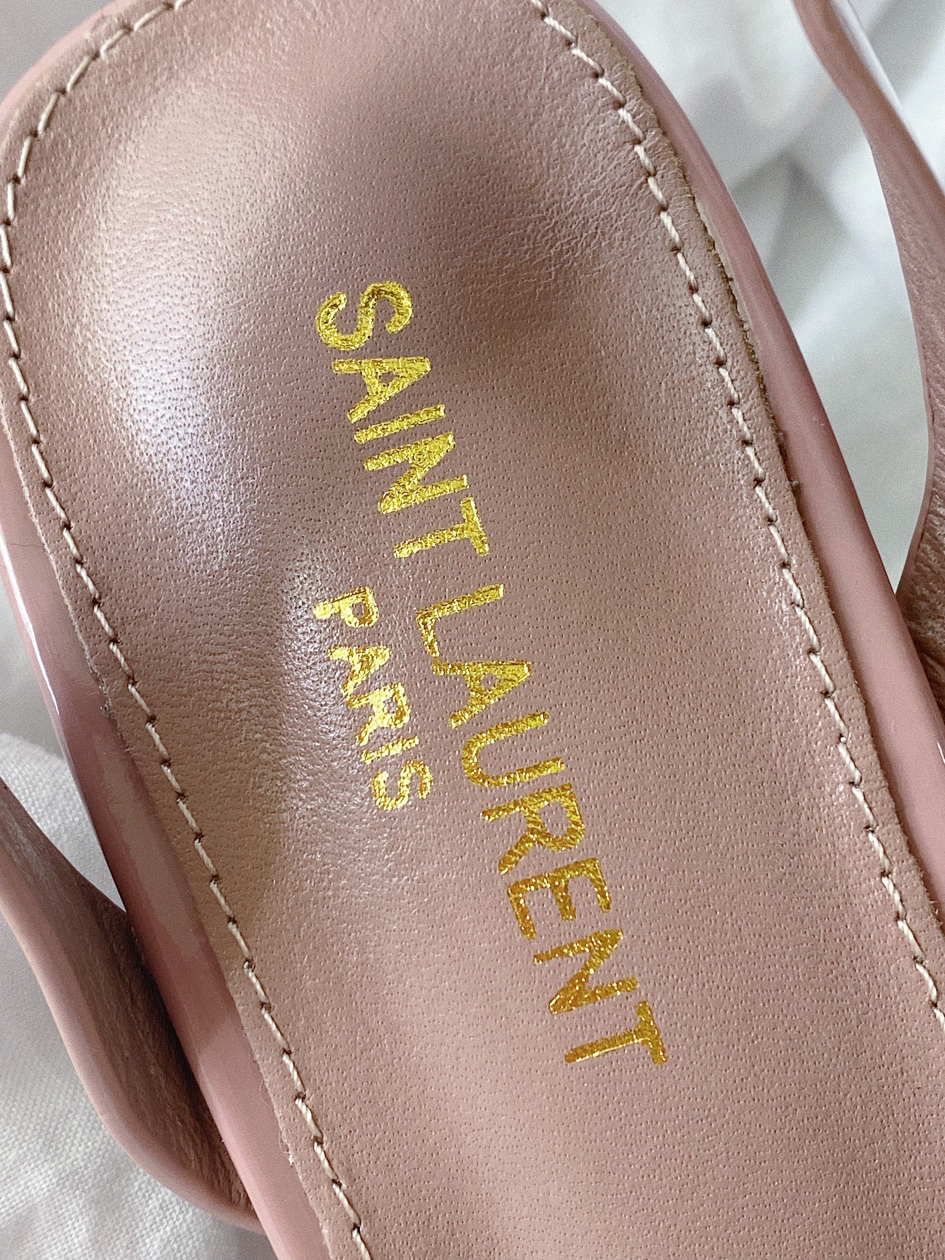 [TOP] Yves Saint Laurent YSL Patent Tribute Block Heels - Mauve