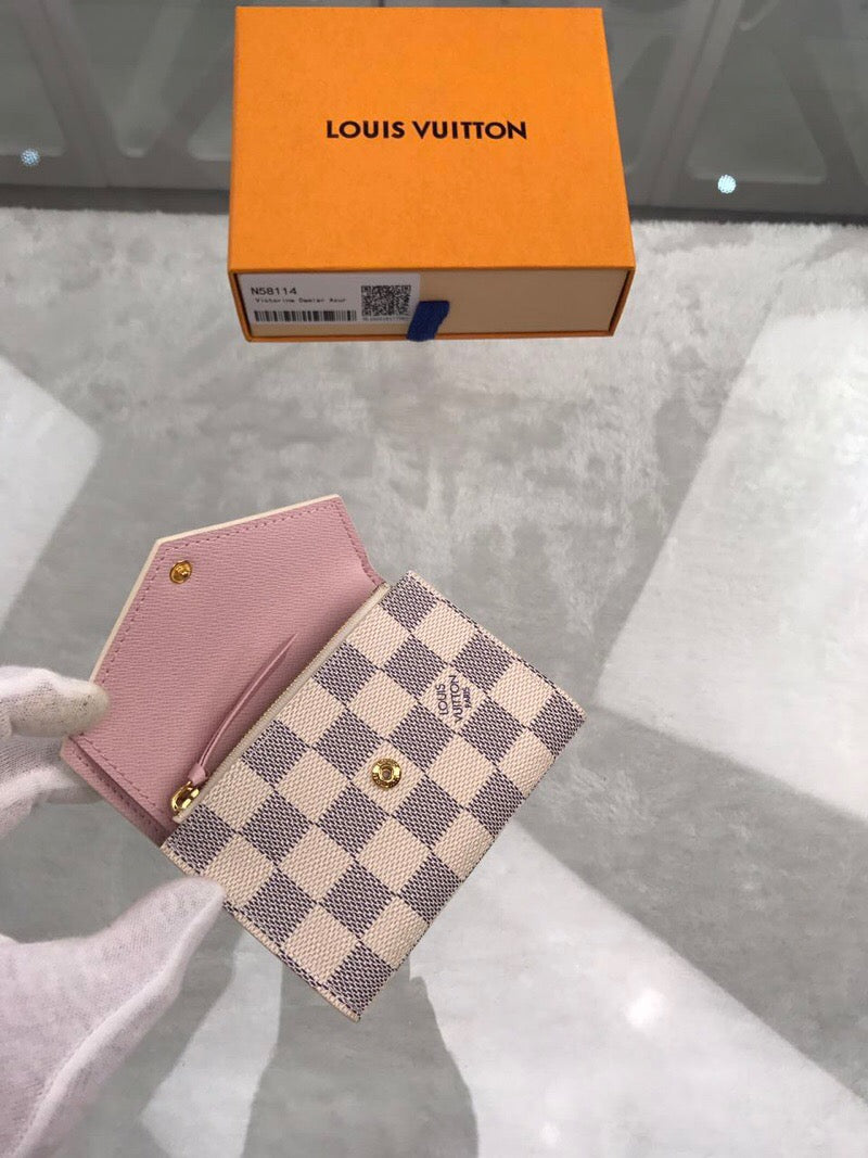 [TOP] Louis Vuitton LV LV Damier Azur Victorine Wallet - Pink