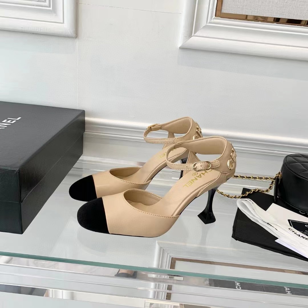 [TOP] CHANEL Sling Back Pump Logo back - Beige