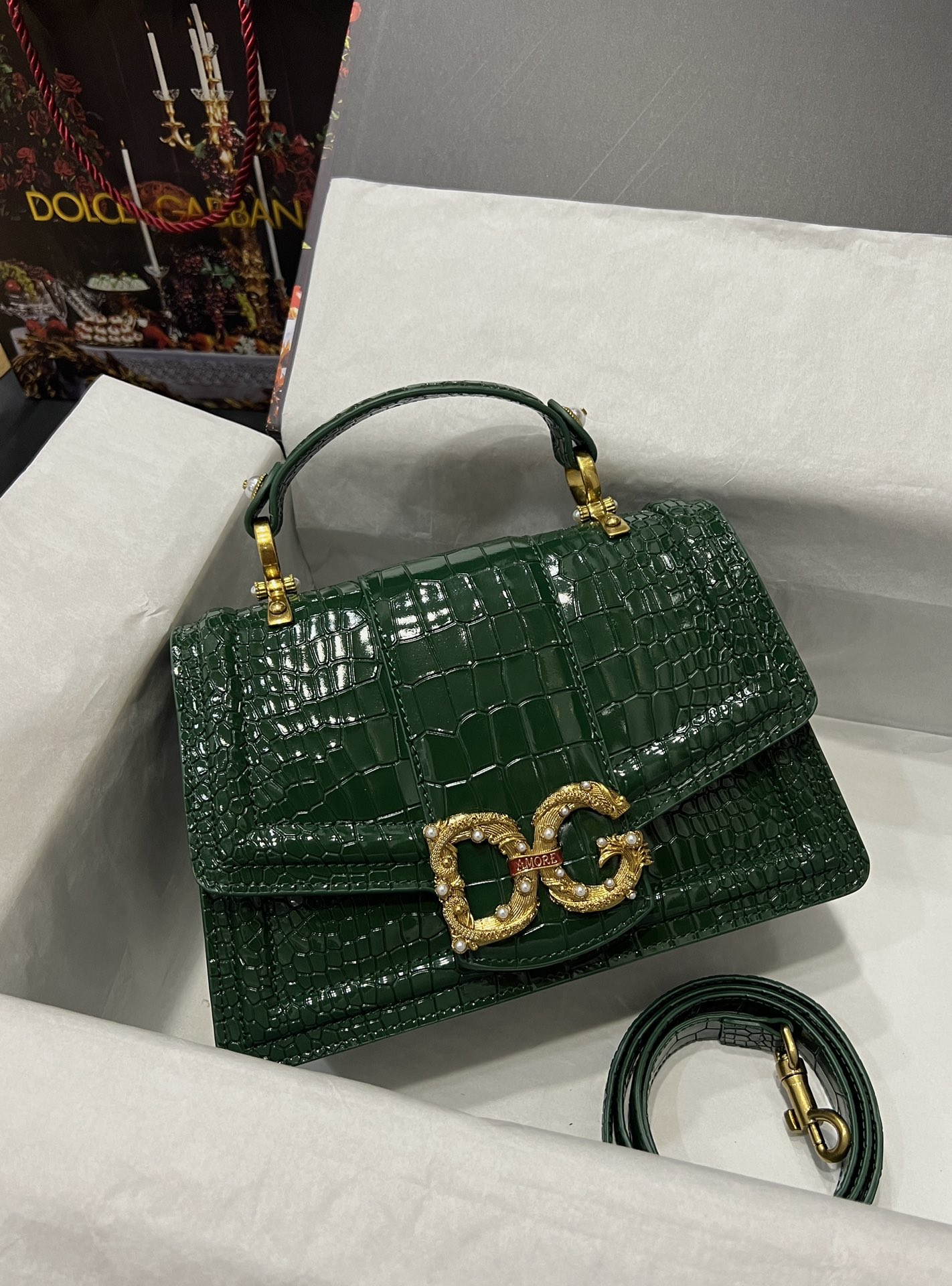 [TOP] Dolce & Gabbana D&G  Crocodile 27*18*8cm -Print Calfskin DG Girls Handbag