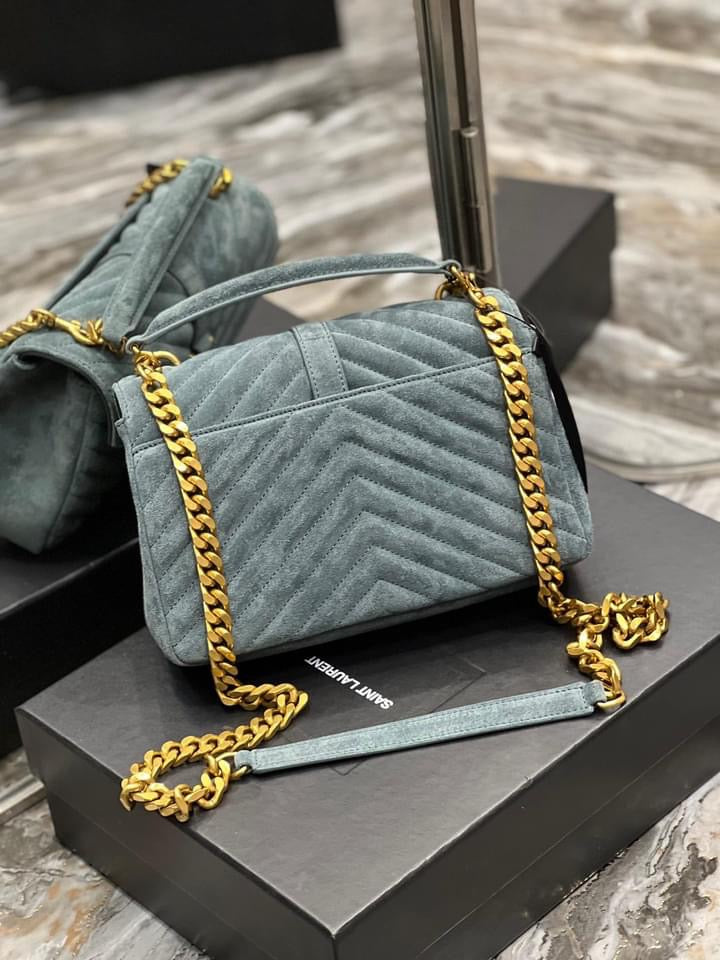 [TOP] Yves Saint Laurent YSL College Medium Suede Bag - Teal