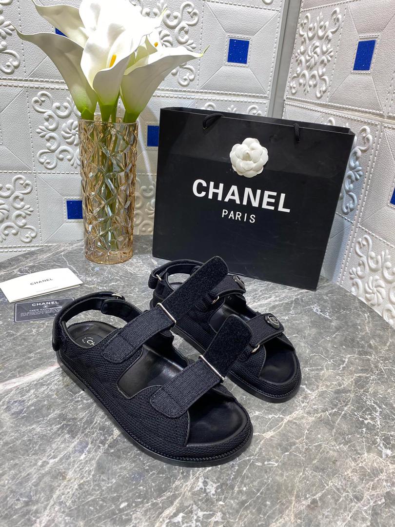 [TOP] CHANEL Dad Teva Fabric Sandals - Black