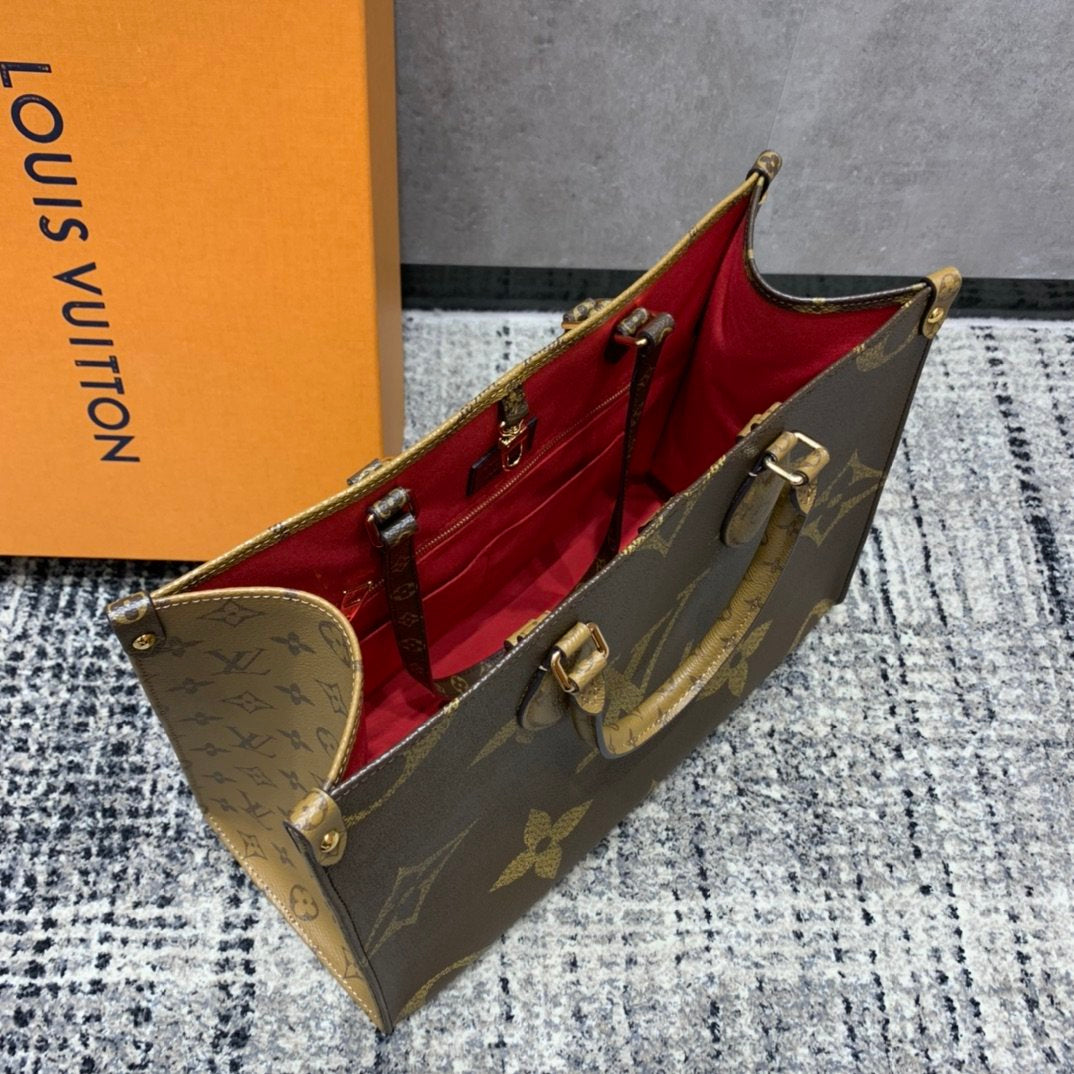 [TOP] Louis Vuitton LV  On The Go Giant Monogram MM 35x27x14cm-Brown