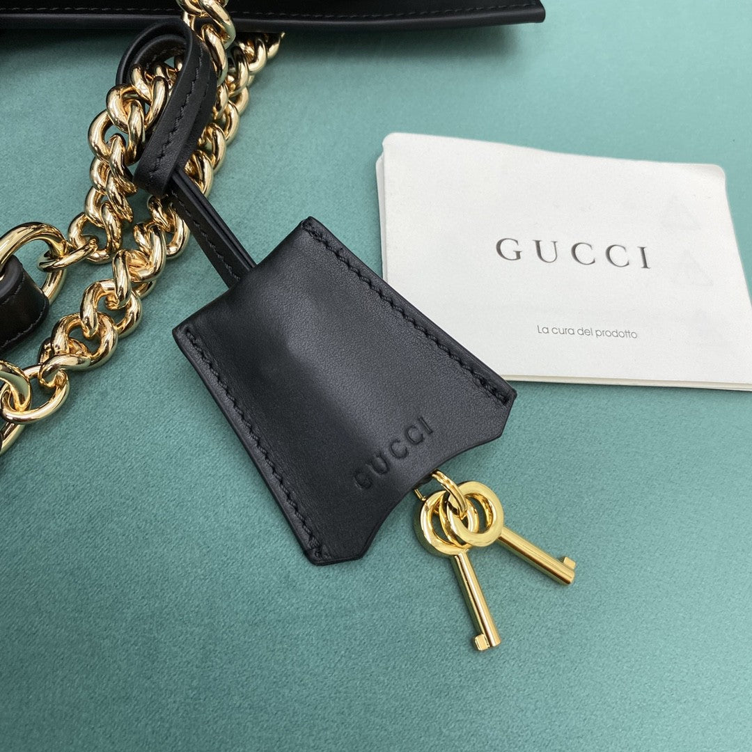 [TOP] GUCCI G*G Padlock Chain Small Tote - Black