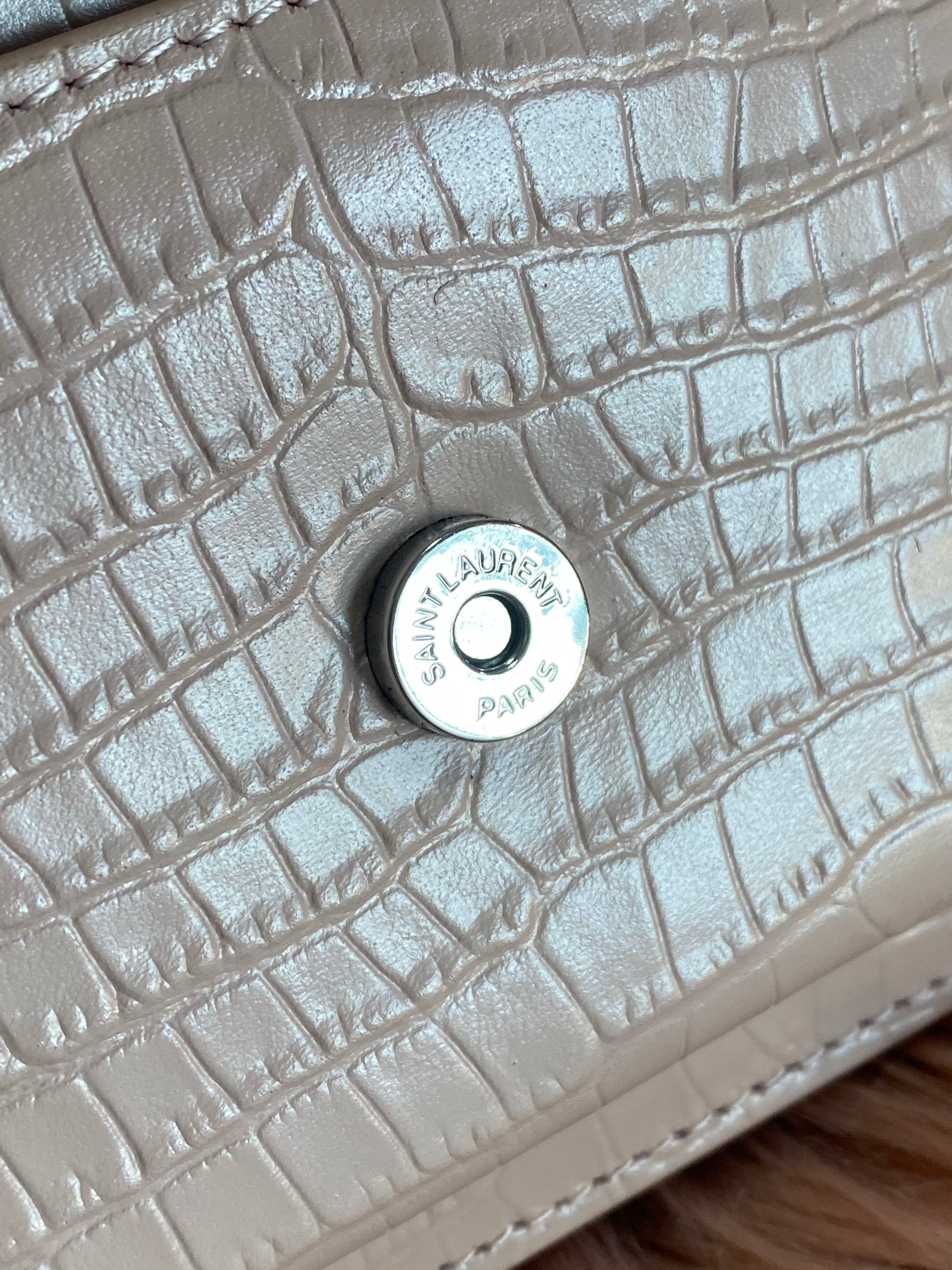 [TOP] Yves Saint Laurent YSL Pink Mini Monogram Sunset Croc Embossed Leather Shoulder Bag