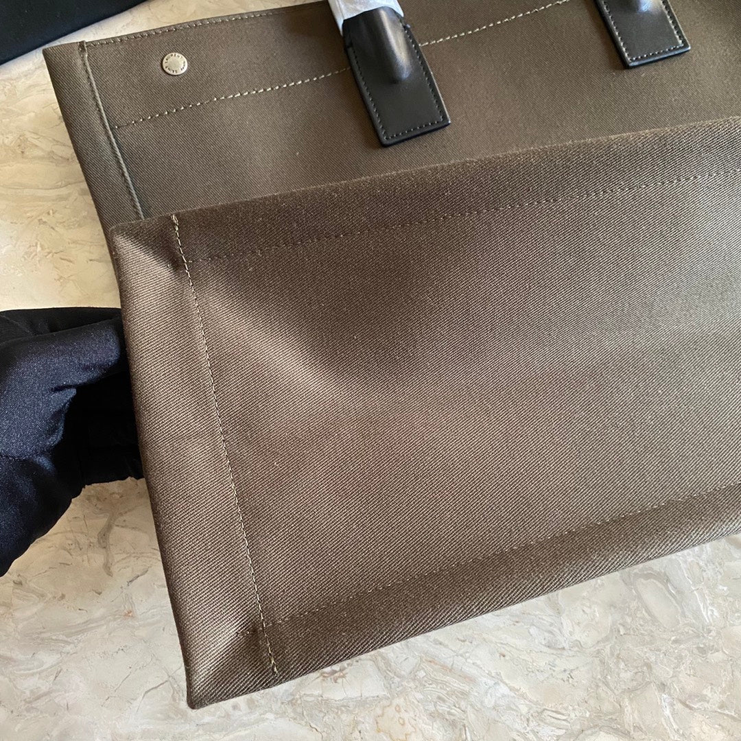 [TOP] Yves Saint Laurent YSL Rive Gauche Canvas Tote Bag - Green