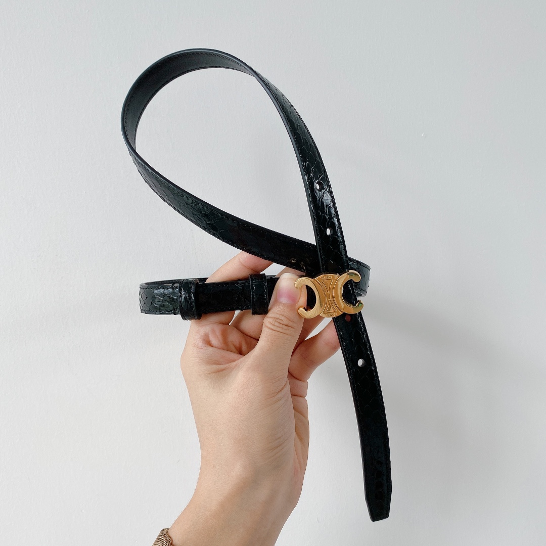 [TOP] CELINE Leather Triomphe Belt 1.8cm - Black