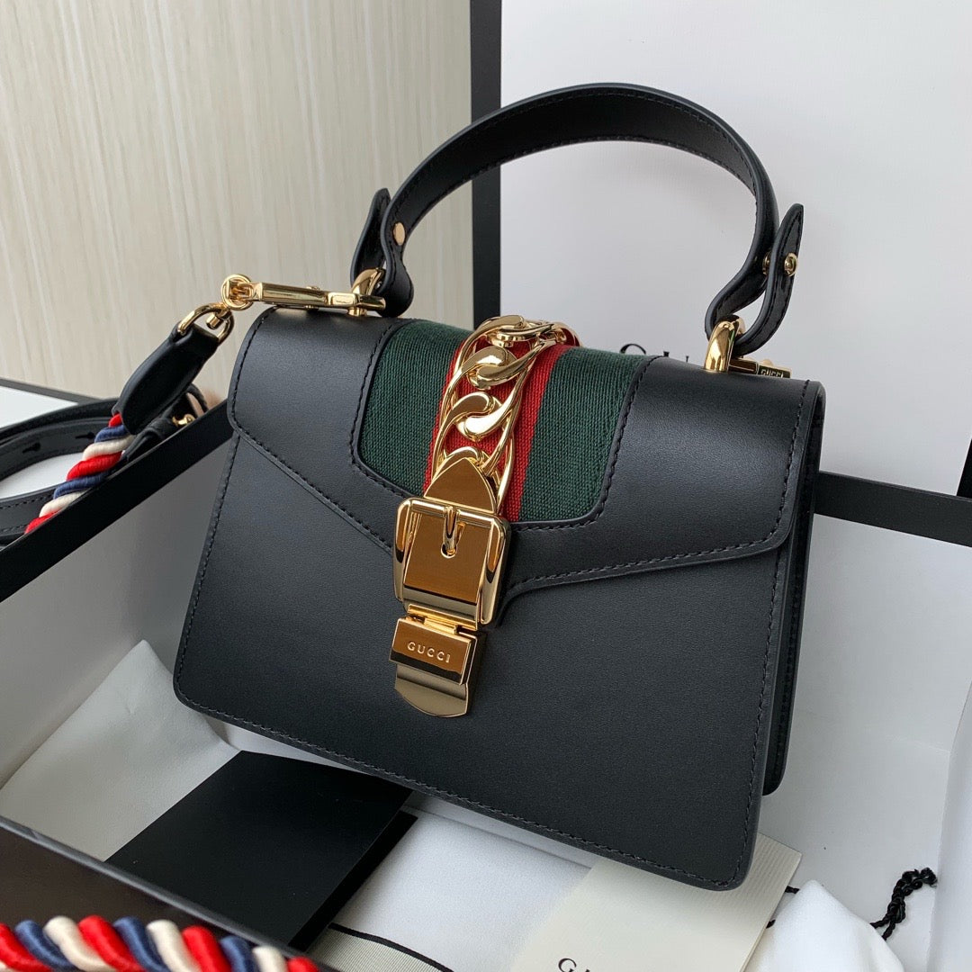 [TOP] GUCCI G*G Sylvie Leather Bag - Black