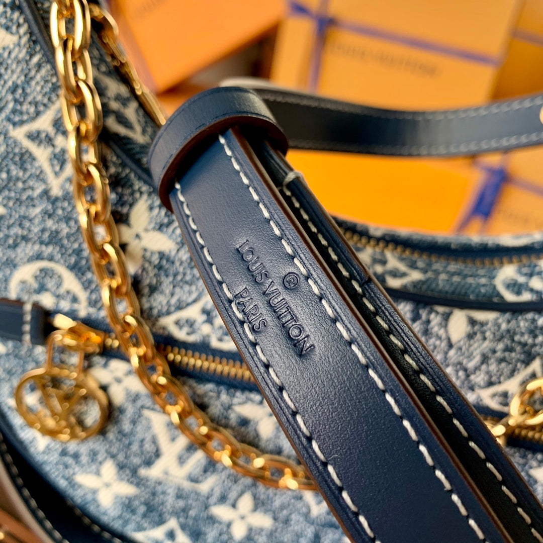 [TOP] Louis Vuitton LV  Circle Monogram Denim 23x13x6cm-Blue
