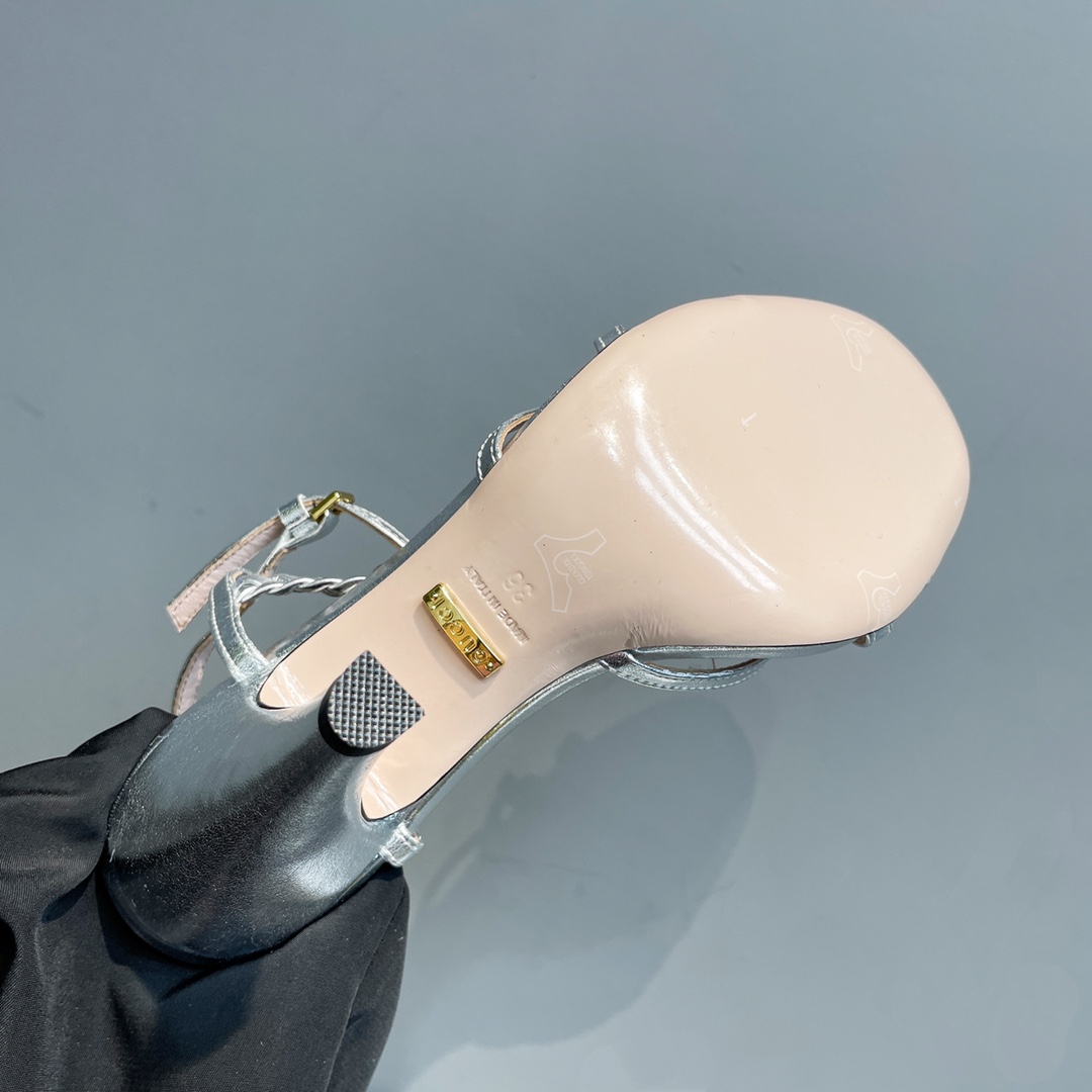 [TOP] GUCCI Woven Braid   Metal Buckle Sandals - Silver