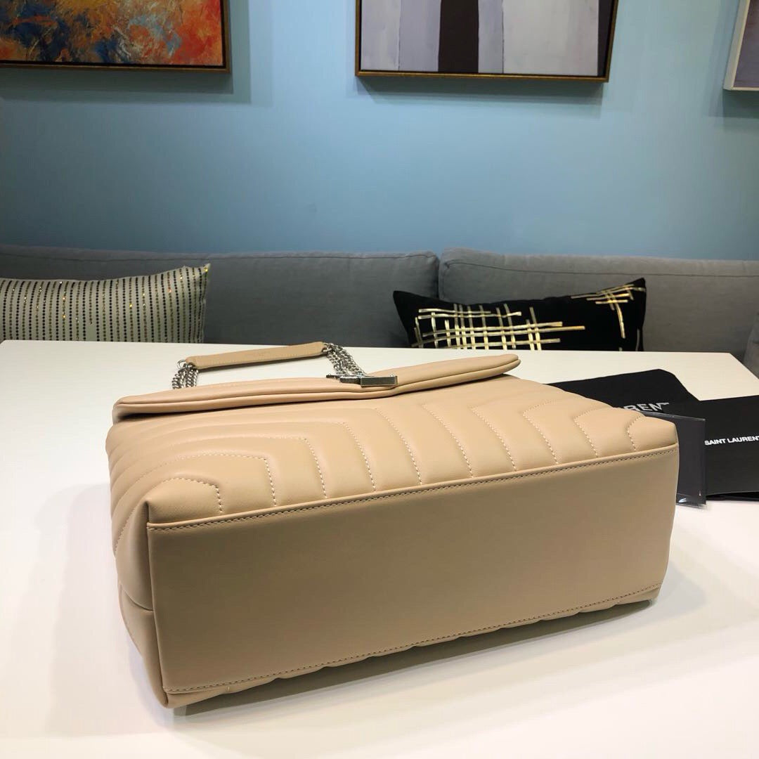 [TOP] Yves Saint Laurent YSL LouLou Bag Medium 31cm - Beige with Silver