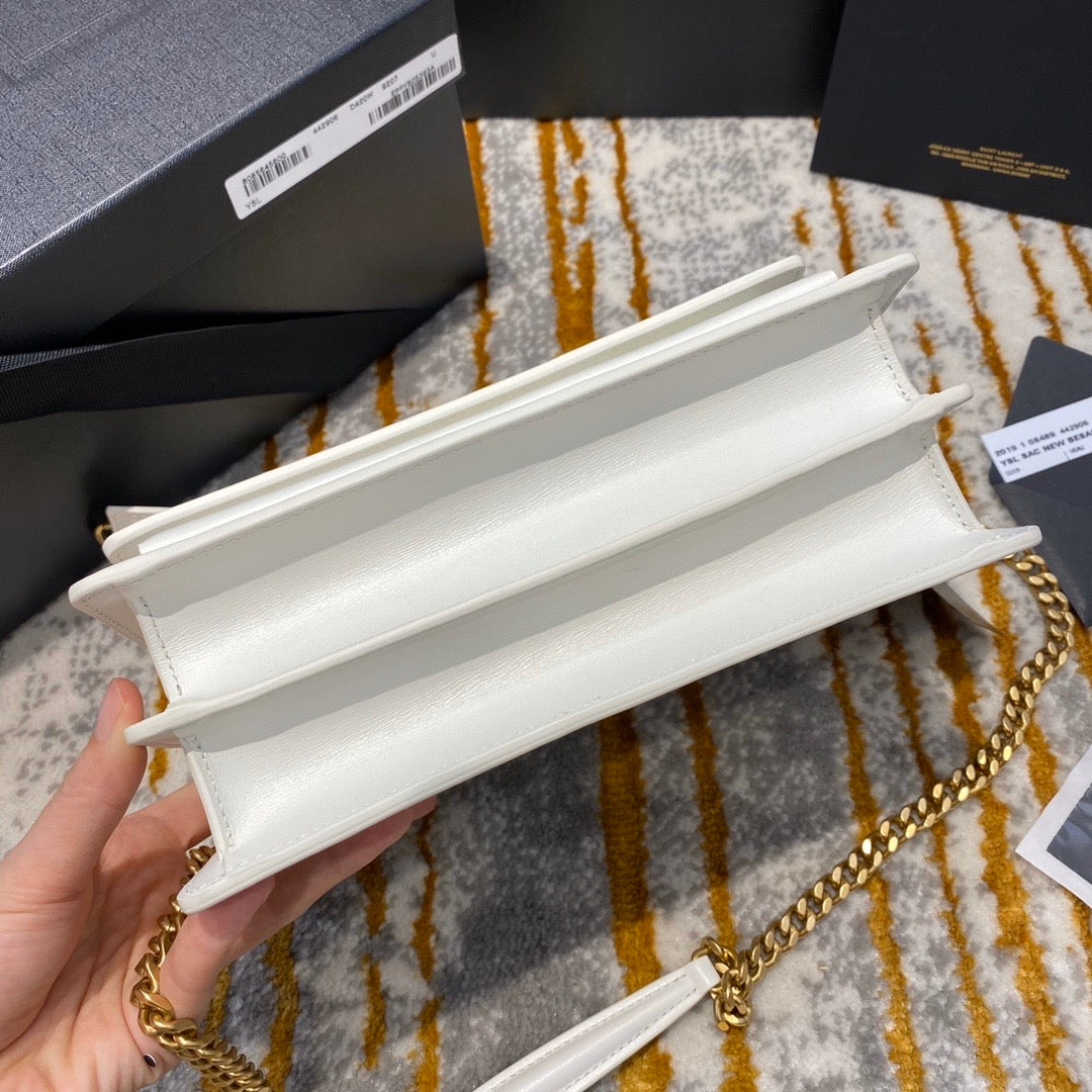 [TOP] Yves Saint Laurent YSL Sunset Metallic Small Bag - White GHW